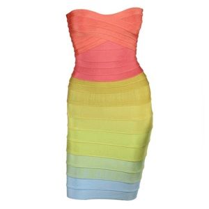 Herve Leger-INSPIRED Strapless Color Block Bandage Dress- Multicolor XXS NWOT